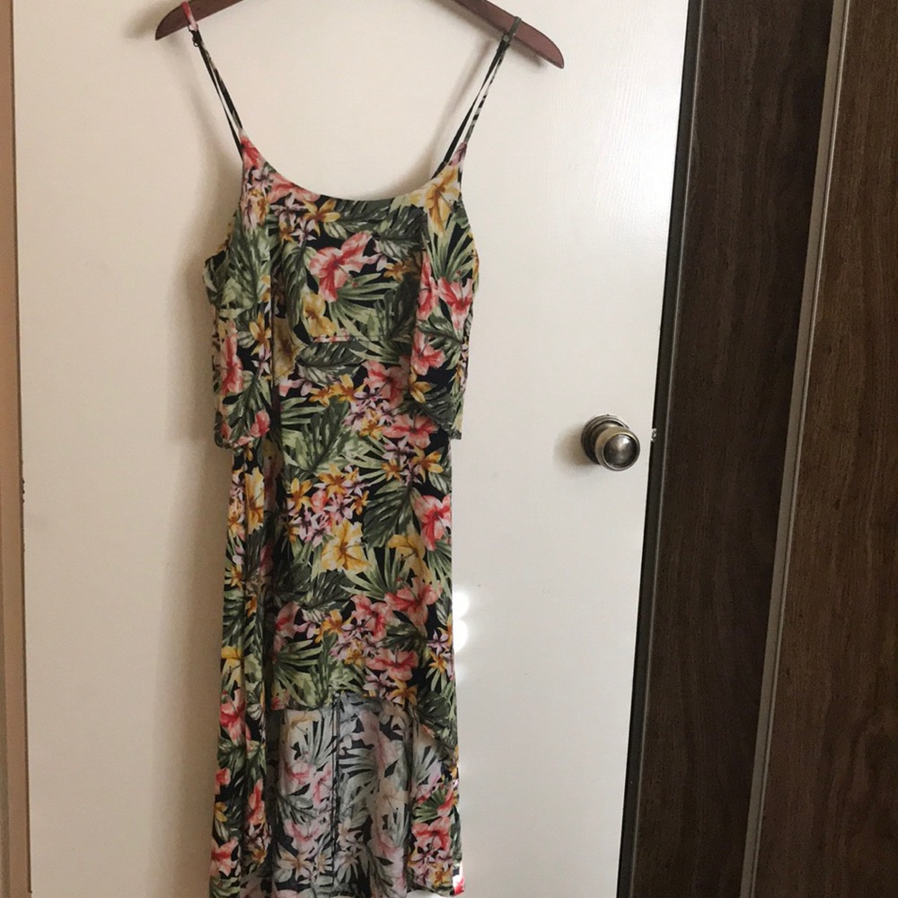 Tropical print high low dress